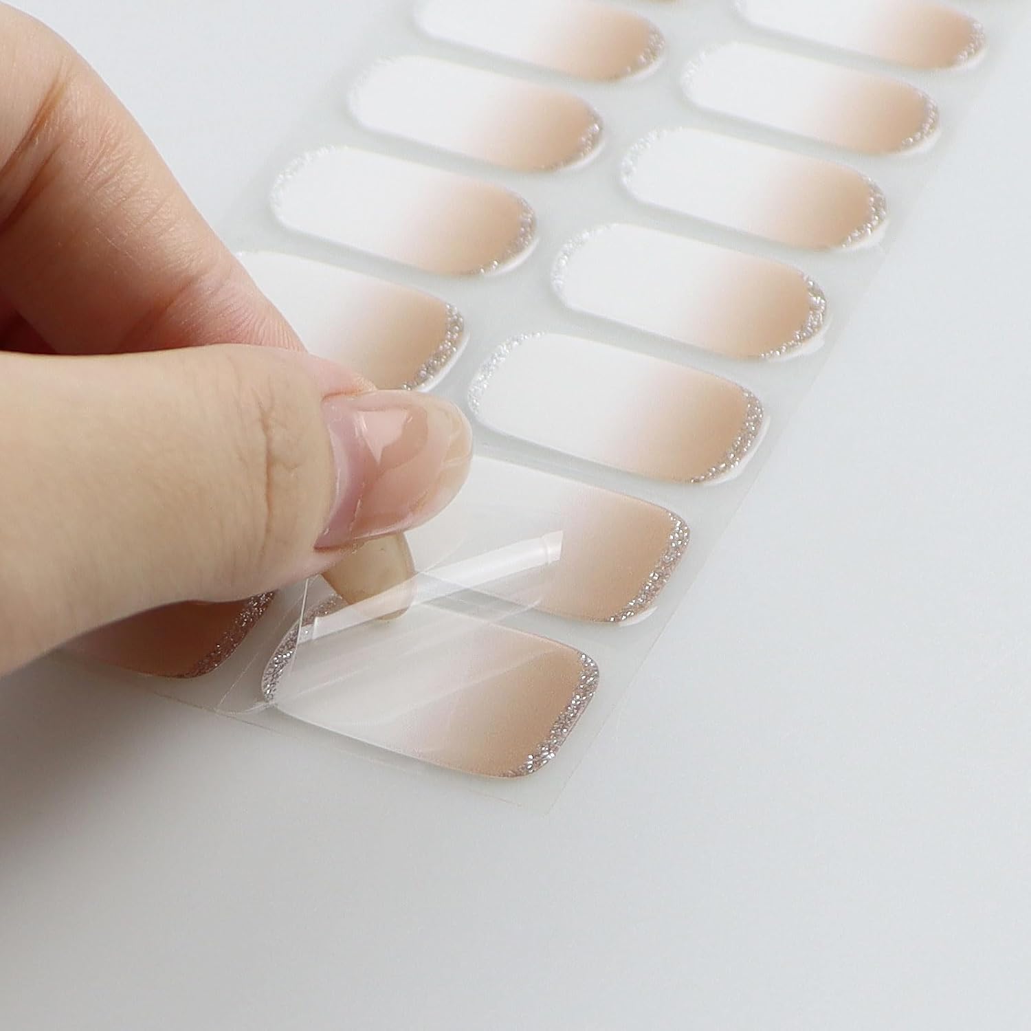 JMEOWIO Semi Cured Gel Nail Strips Glitter White Solid Color Gel Nail Stickers Nails Art Design Decoration Accessories