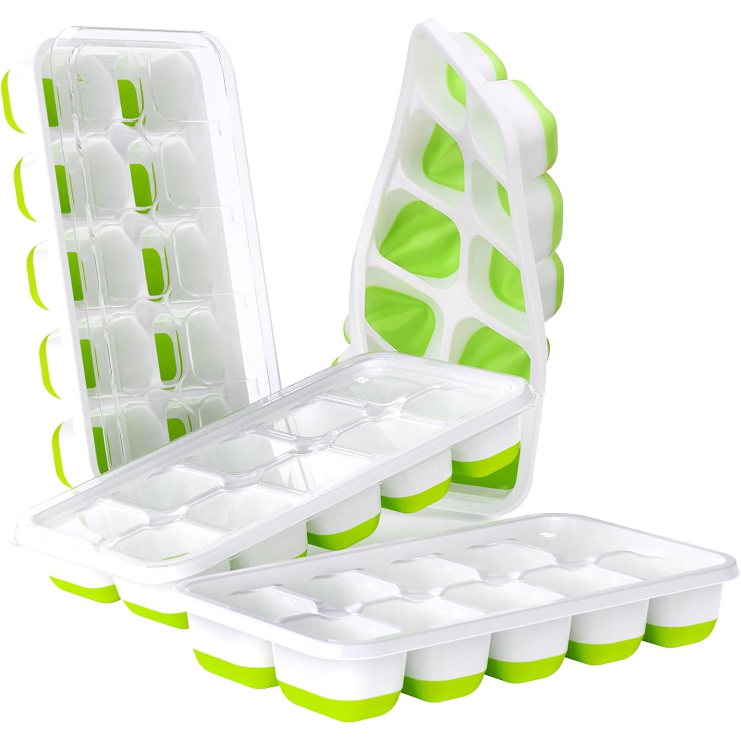 Doqaus Ice Cube Tray With Lids - 4 Pack Stackable Silicone Ice Trays For Freezer, Bpa & Lfgb Safe, Easy Release For Kitchen, Rv, Cocktail, Coffee, Soup & Food