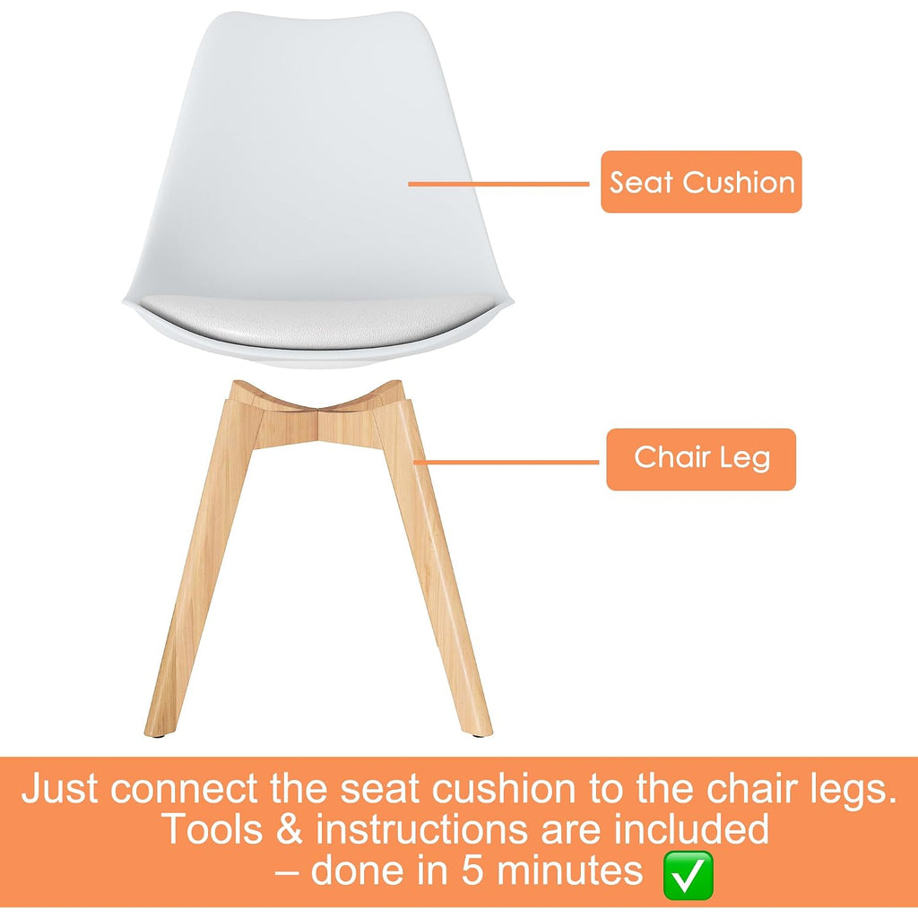 Lssbought Mid Century Modern Dining Chairs,Shell Lounge Plastic Side Chair With Soft Padded And Wooden Legs For Dining Room Living Room Bedroom Kitchen Set Of 2 (White)