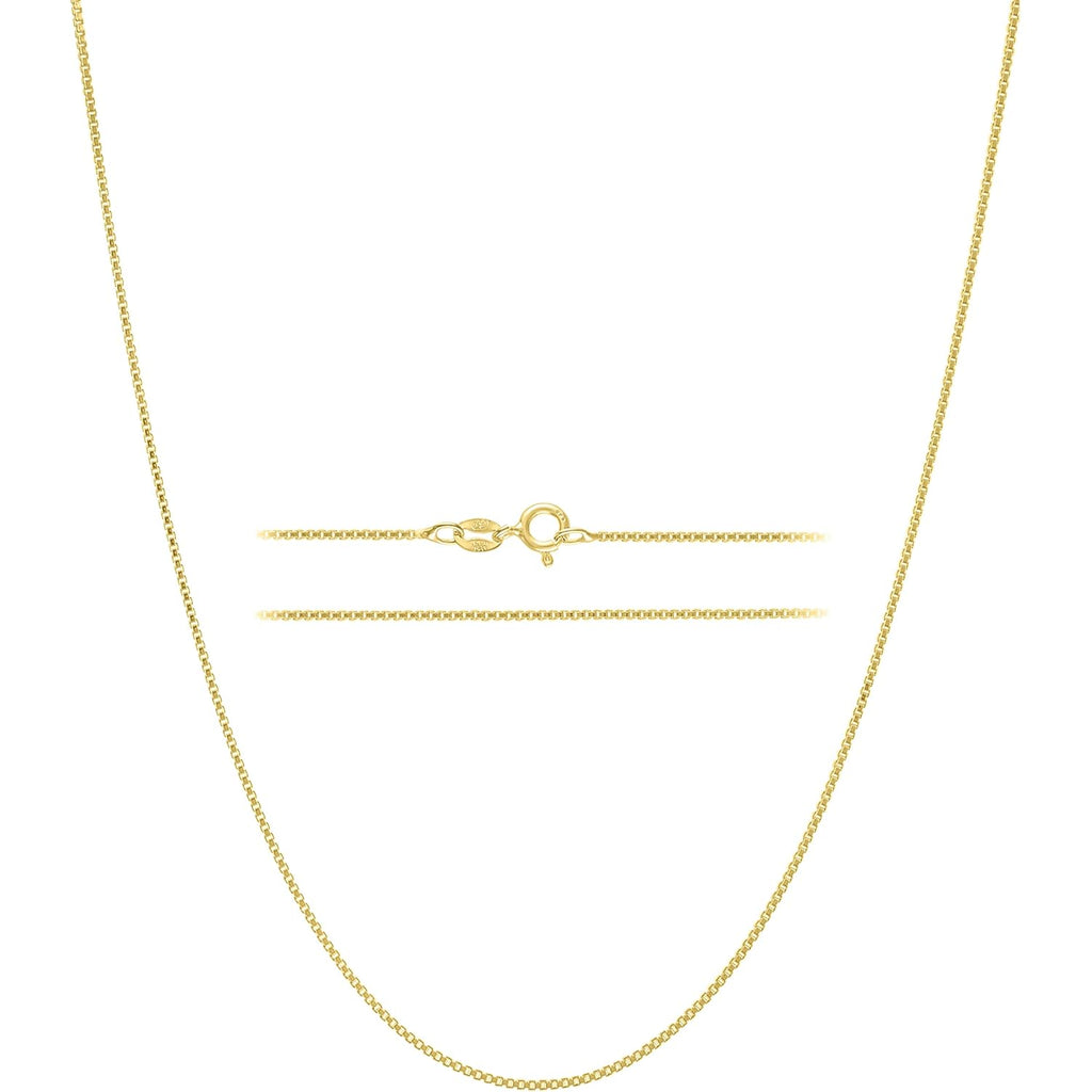 KISPER Italian 18K Gold Plated 925 Sterling Silver Diamond Cut Box Link Chain Necklace – for Women & Men with Spring Ring Clasp – Made in Italy