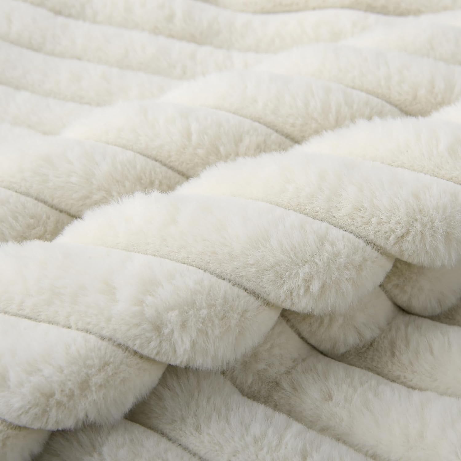 Decorative Throw Pillow With Inserts, Set Of 2 Soft Faux Fur Throw Pillows, Square Boho Striped Pillow For Couch, Bed, Sofa Decor(Beige, 16" X 16")