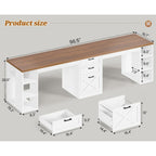 Sedeta Farmhouse 96.5" Computer Desk With Drawers, 2 Person Home Office Desk, Gaming Double Desk With Storage Shelves, Long Two Person Writing Desk (White And Brown)