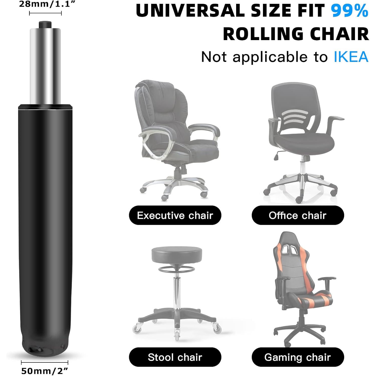 Omyoffice Office Chair Cylinder Replacement,Heavy-Duty Highest End Class 4 Hydraulic Pneumatic Piston, Universal Size Fits Most Chairs