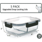 M Mcirco [5-Pack,36 Oz] Glass Meal Prep Containers 2 Compartments Portion Control With Upgraded Snap Locking Lids Glass Food Storage Containers, Microwave, Oven, Freezer And Dishwasher (4.5 Cups)