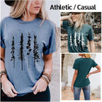 Funny Graphic Women Skinny Pine Tree Shirt Summer Hiking Camping Athletic Tees Nature Casual Comfy Clothes Ink Blue