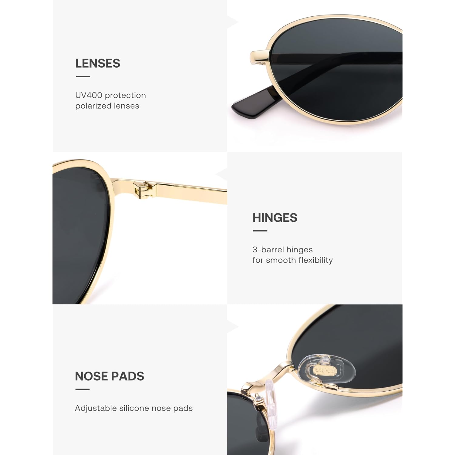 SOJOS Trendy Cat Eye Polarized Sunglasses for Women Men, Chic 80s 90s Retro Oval Fashion Sunnies SJ1279 Gold/Grey
