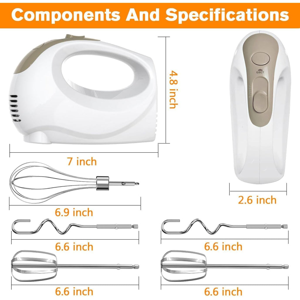 Handmixer Electric Handheld - 5 Speed Portable Kitchen Mixer Electric With 5 Stainless Steel Accessories Whisk, Food Beater For Whipping Mixing Cookies