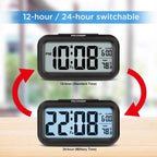 Peakeep Night Light Digital Alarm Clock Battery Operated Indoor Temperature | Small Cordless Cute Clock For Bedroom Desk Travel, Simple To Use For Teens Kids (Black)