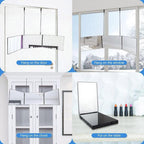 Hieey 3 Way Mirror For Hair Cutting,360 Trifold Mirror With Height Adjustable Telescoping Hooks,And 5X Magnification,For Makeup, Hair Styling