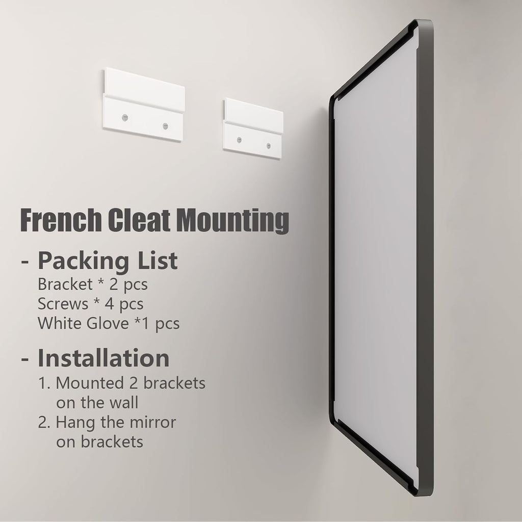 24x30 Inch Black Metal Framed Bathrrom Mirror for Wall, Matte Black Rectabgle Mirror, Rounded Corner, Anti-Rust (Horizontal/Vertical)