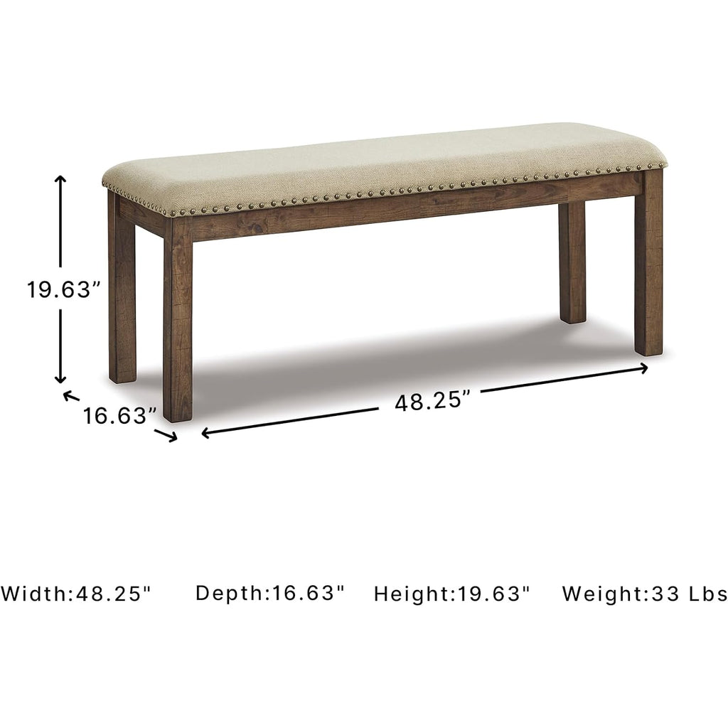 Signature Design By Ashley Moriville Casual Rustic Upholstered Dining Bench, Grey & Brown