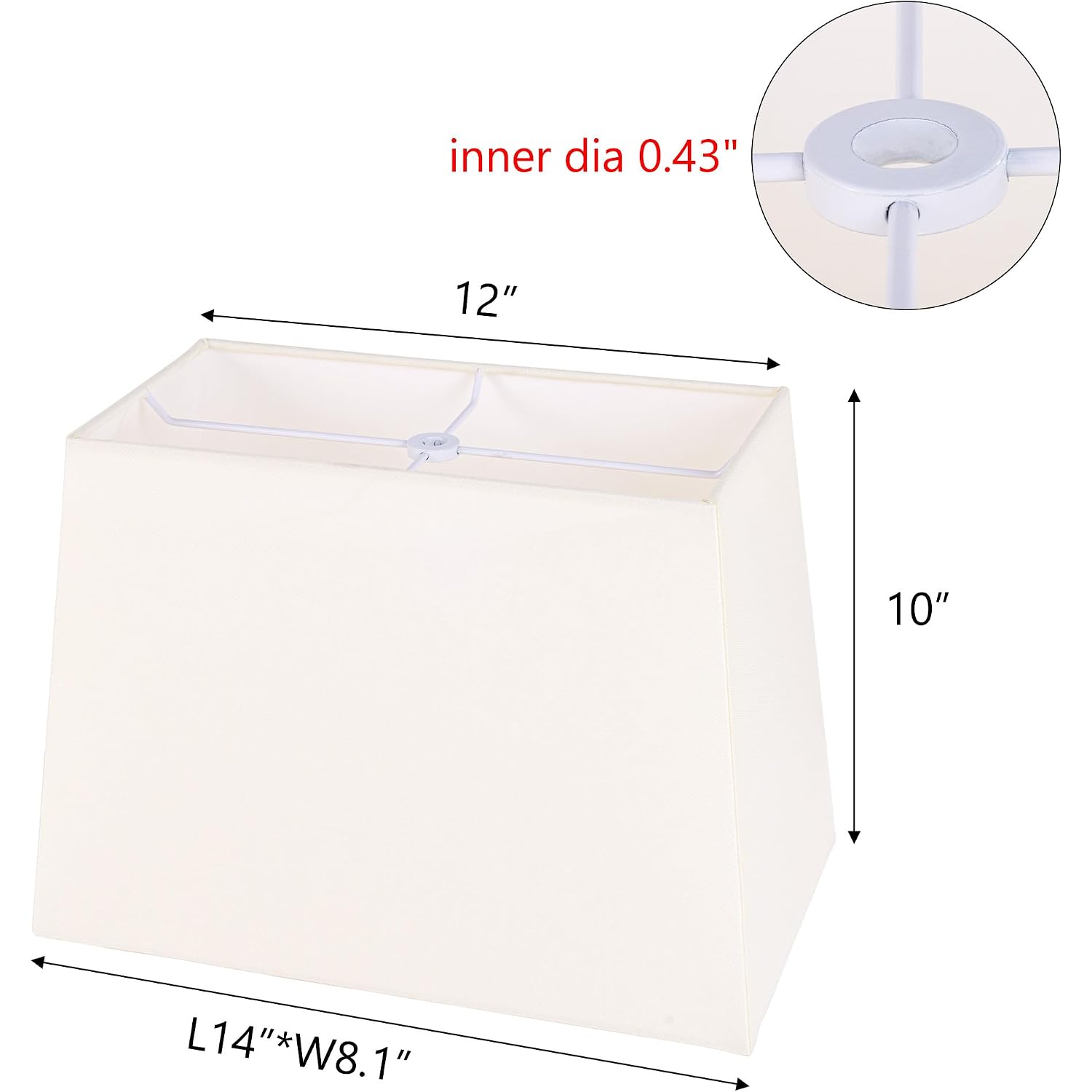 Wellmet Set Of 2 Rectangle Lampshade, No Assembly Required,12" X14" X10" | Creamwhite Fabric Lampshade, Replacement Classic Modern Lamp Shade For Table Lamp,Bedside Lamp,Floor Lamp,0.43" Spider Fitter