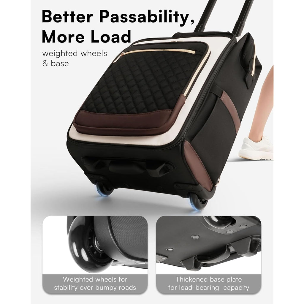 Rolling Backpack For Women, Travel Backpack With Wheels, Dual-Opening Wheeled Laptop Backpack, Stylish Rolling Laptop Bag, Overnight Underseat Carry On Luggage For College Business Work, Beige Brown