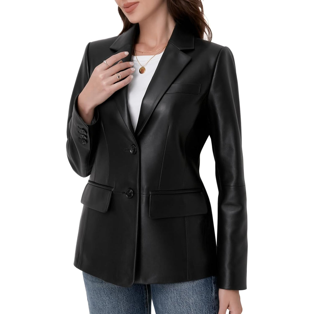 Casual Leather Jacket Women,Lambskin Leather Blazer,Versatile Outfits