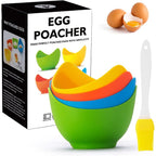YomiFamily 4 Pack Silicone Egg Poacher Cups with Ring Standers, Nonstick Egg Poaching Cups for Air Fryer, Baking oven or Stovetop Cooking, BPA Free