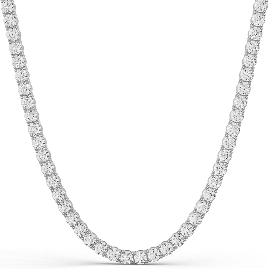 5 Carat to 30 Carat Lab-Grown Diamond Tennis Necklace | 14K Yellow or White Gold Straight Line Necklace 16-20 inch | E-F Color and VS1 Clarity
