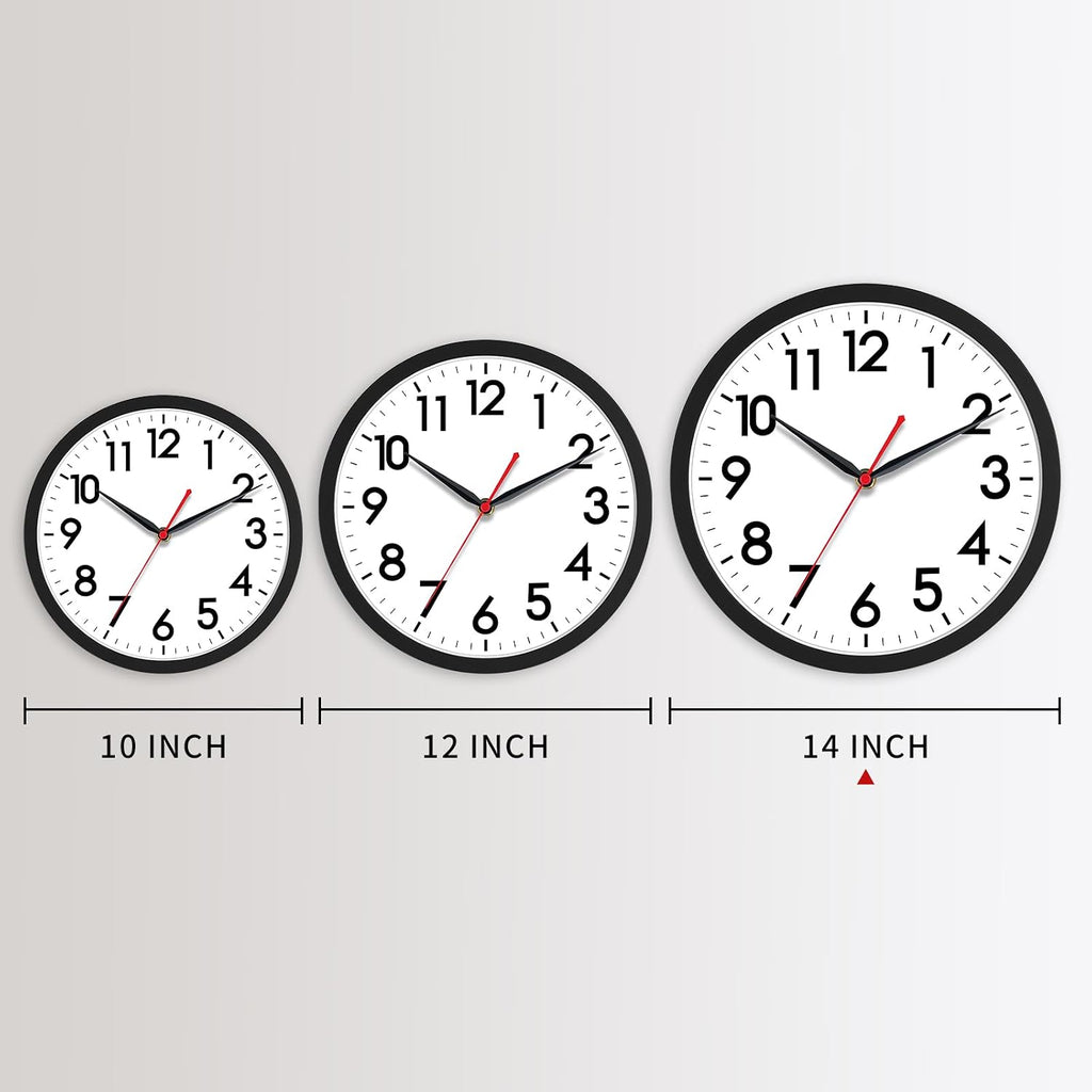 Akcisot 14 Inch Wall Clock, Battery Operated Analog Clock, Silent Non-Ticking, Ideal For Bedroom, Bathroom, Kitchen, Office And School, Black