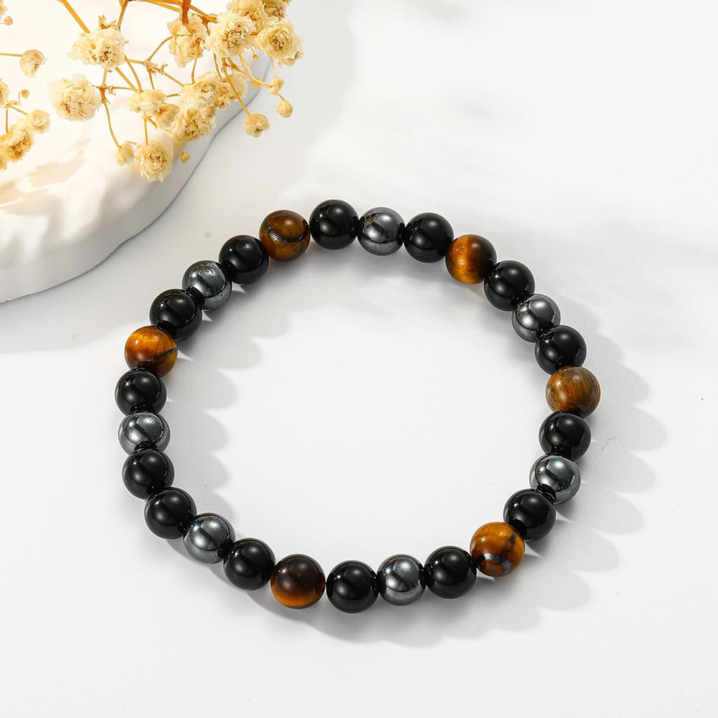 Gnamy Healing Crystal Bracelet for Women, Natural Stone Beaded Healing Crystal Bracelet Triple Protection Stress Relief Beads Jewelry Birthday Gifts Jewelry for Her
