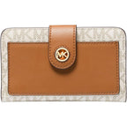 Michael Kors Women's MK Charm Medium Tab Pocket Bifold, Gold-Tone Hardware/Vanilla/Acorn