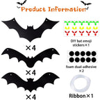 Yujun Halloween Hanging Bats 12 Pieces 3D Realistic Scary Large Fake Black Hanging Flying Bat Spooky For Yard Sign Outdoor Indoor Lawn Decorations(3 Style)