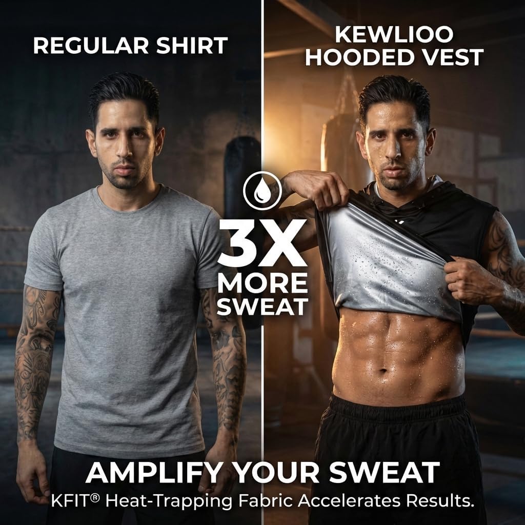 Kewlioo Sauna Shirt For Men Hoodie - Heat Trapping Sauna Suit Sweat Vest Hoodies, Sweat Suit Top For Fitness, Workouts