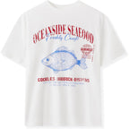 Womens Y2k Fruit Graphic Print Oversized T Shirts Summer Vintage Aesthetic Baggy Tees Tops Teen Girl Clothes Fish White