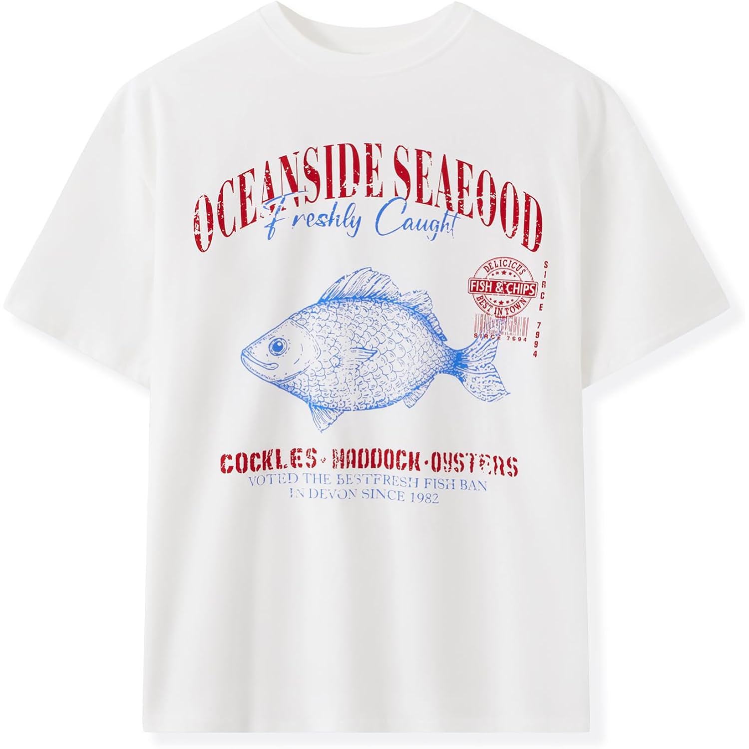 Womens Y2k Fruit Graphic Print Oversized T Shirts Summer Vintage Aesthetic Baggy Tees Tops Teen Girl Clothes Fish White