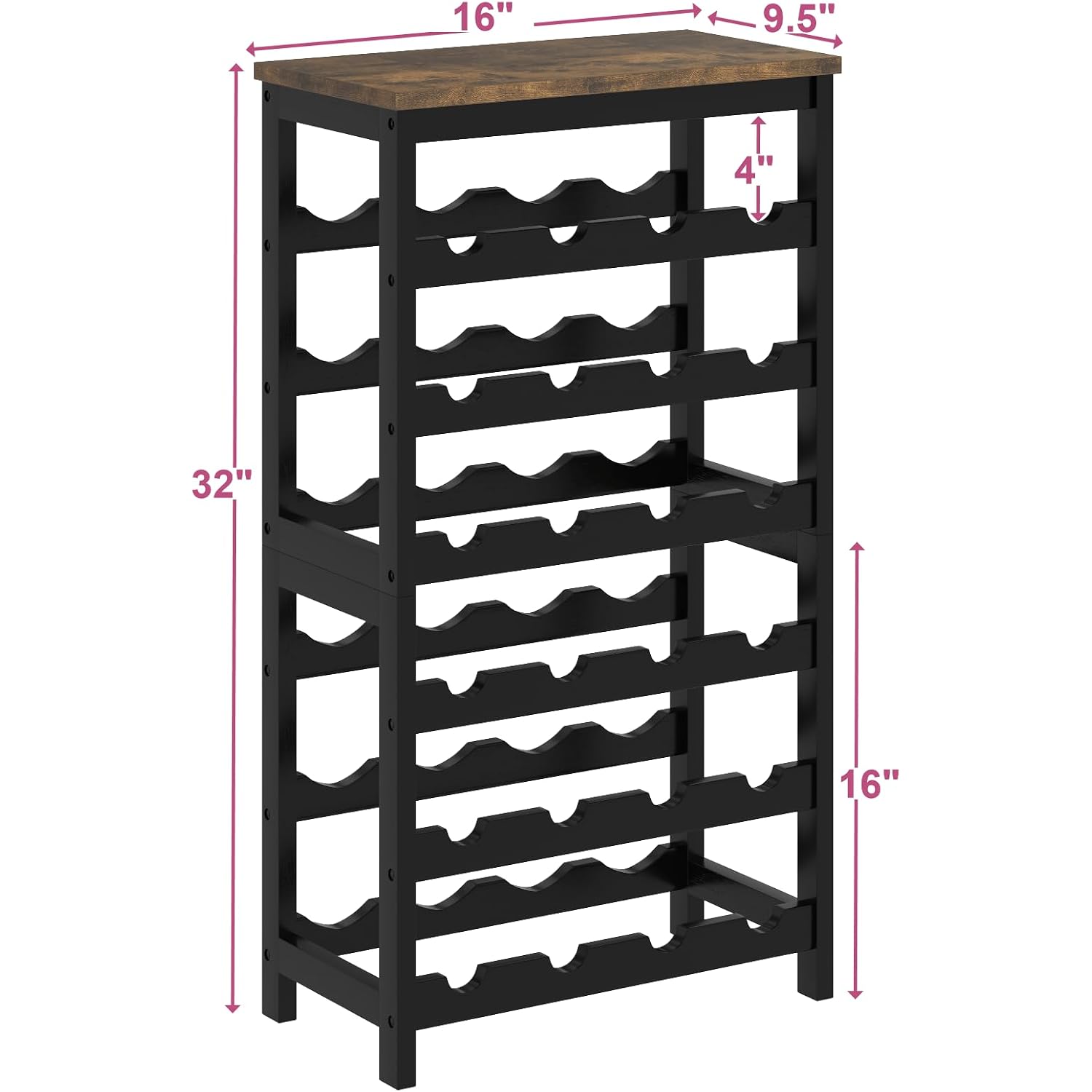 24 Bottles Wine Rack Freestanding Floor, Brown Table Top, Kitchen Cellar | Flexible 2-In-1 Design: Split Into Two 12-Bottle Countertop Wine Racks