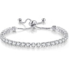 Tennis Bracelets for Women White Gold Plated Diamond AAA+ Cubic Zirconia CZ Dainty Classic Adjustable Slider Bracelet Silver Fashion Jewelry Wedding Gift
