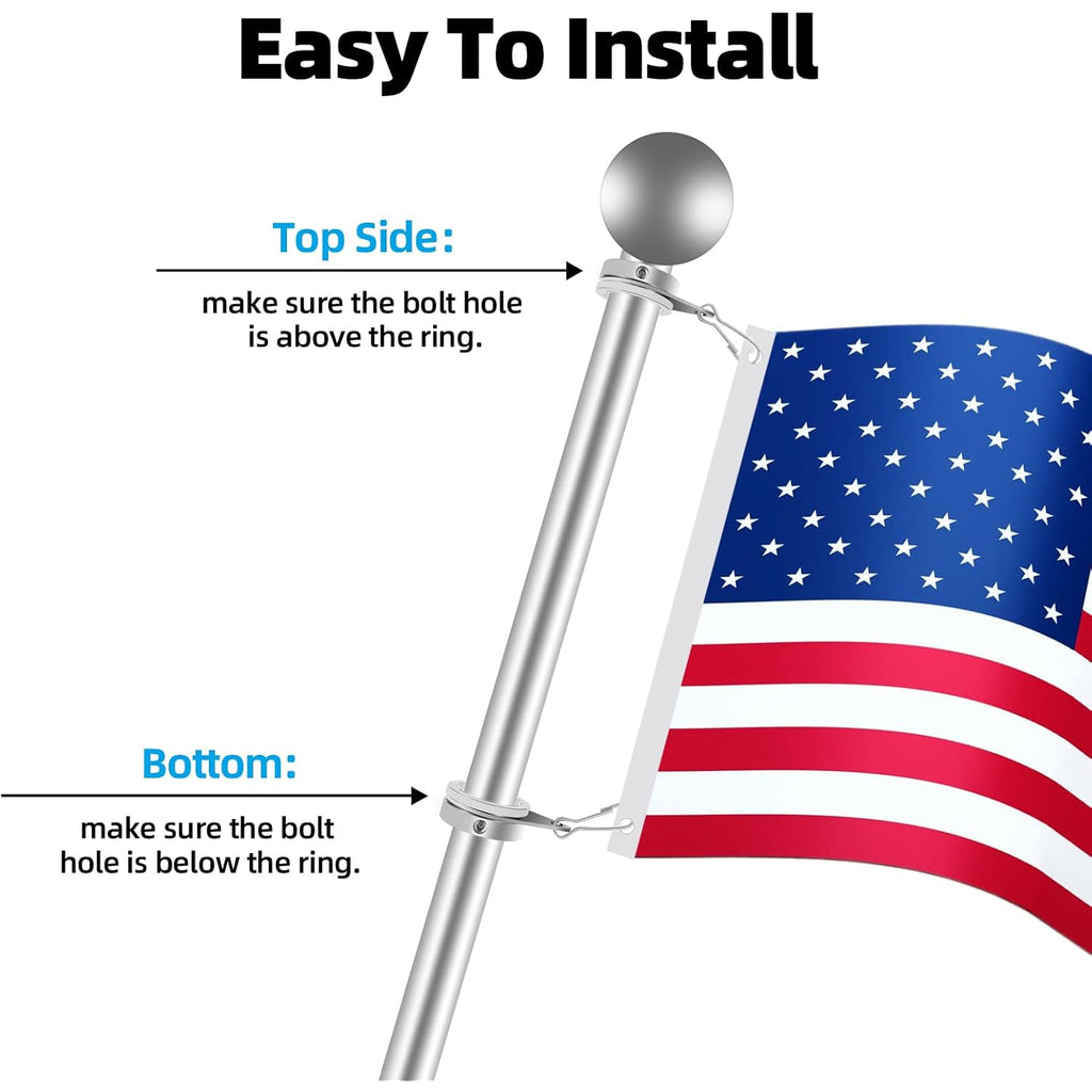 Anovo Flag Pole Rings, Flagpole Rings Aluminum Alloy 360° Rotating Anti Wrap Flag Mounting Spinning Ring Clips For 0.75-1.02 Inch Diameter Flagpole(1 Inch -Pack Of 2, Silver)