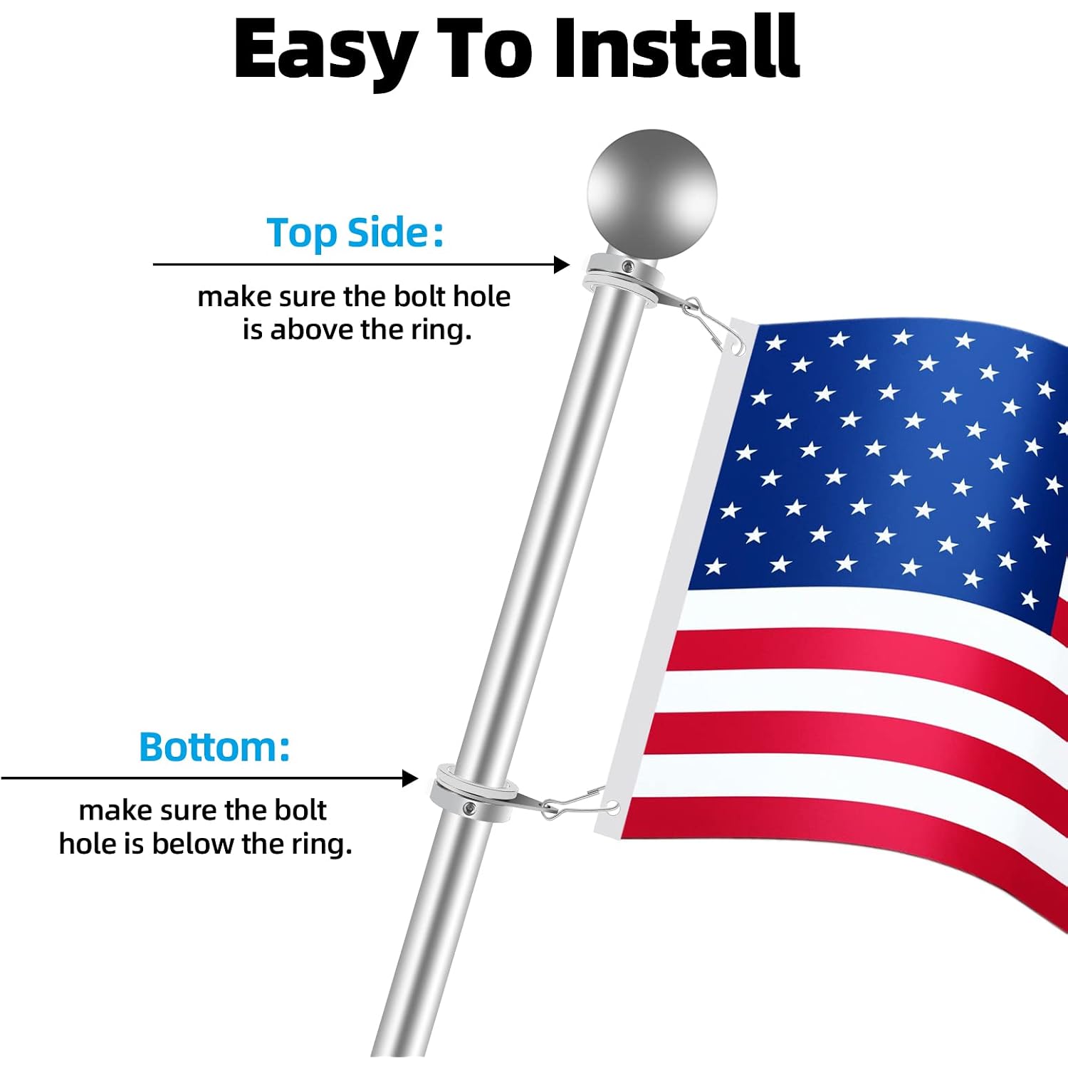 Anovo Flag Pole Rings, Flagpole Rings Aluminum Alloy 360° Rotating Anti Wrap Flag Mounting Spinning Ring Clips For 0.75-1.02 Inch Diameter Flagpole(1 Inch -Pack Of 2, Silver)