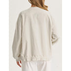 Tankaneo Womens Lightweight Bomber Jackets Casual Zip Up Drawstring Cotton Linen Jacket With Pockets