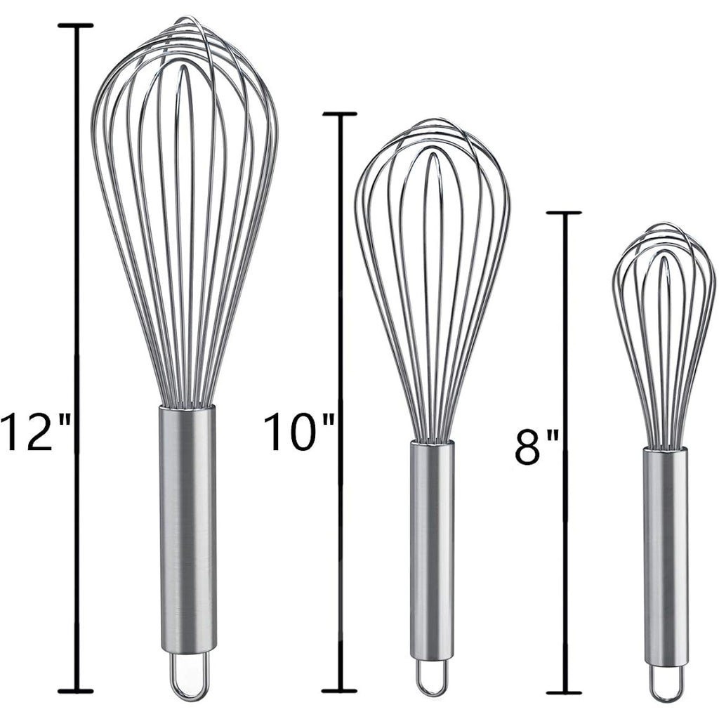 Whisks For Cooking, 3 Pack Stainless Steel Whisk For Blending, Whisking, Beating And Stirring, Enhanced Version Balloon Wire Whisk Set, 8"+10"+12"