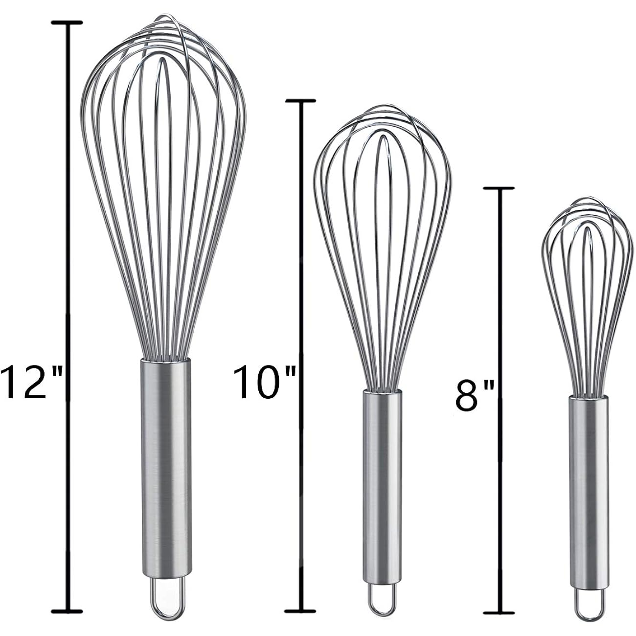 Whisks For Cooking, 3 Pack Stainless Steel Whisk For Blending, Whisking, Beating And Stirring, Enhanced Version Balloon Wire Whisk Set, 8"+10"+12"