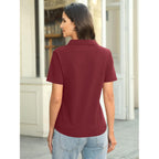 Womens Cotton Polo Shirts Short Sleeve V Neck Collared Tops Loose Fit Work Blouses Casual Summer Outfits 2026