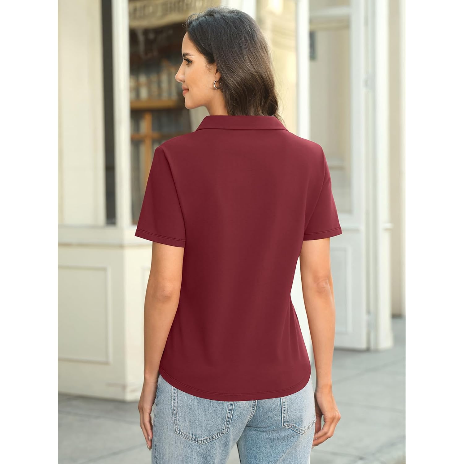Womens Cotton Polo Shirts Short Sleeve V Neck Collared Tops Loose Fit Work Blouses Casual Summer Outfits 2026