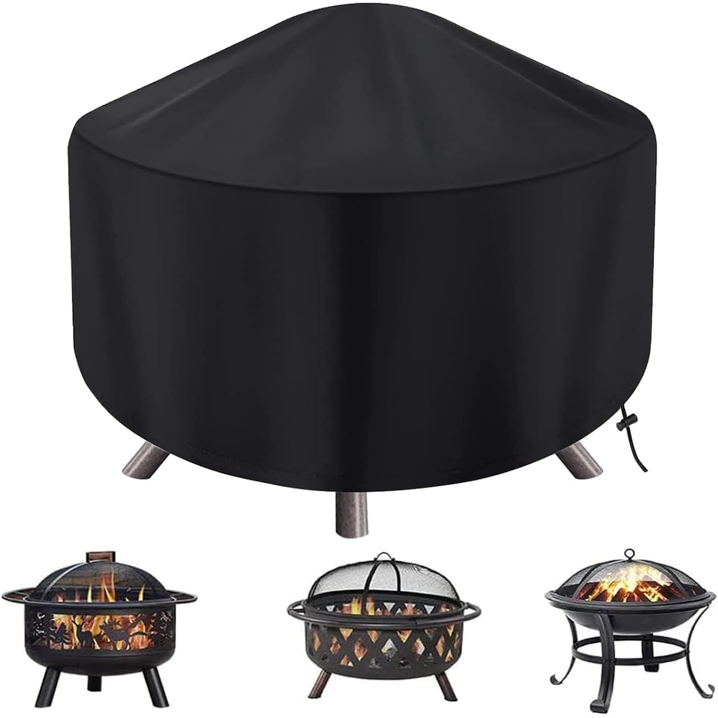 Round Fire Pit Cover For 22-34 Inch Firepit, Heavy Duty Outdoor Patio Fireplace Covers - Waterproof Dustproof Anti Uv And Tear Resistant