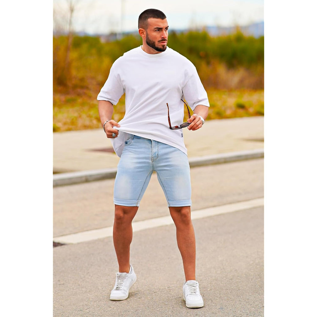 Gingtto Men'S Denim Shorts Skinny Stretch Short Jeans