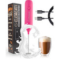 Elementi Pink Milk Frother Wand Rechargeable Drink Mixer - Powerful USB-C Rechargeable Frother & Coffee Stirrers Electric - Hand Held Whisk to Make Perfect Cappuccinos, Lattes & Drink Mixes at Home