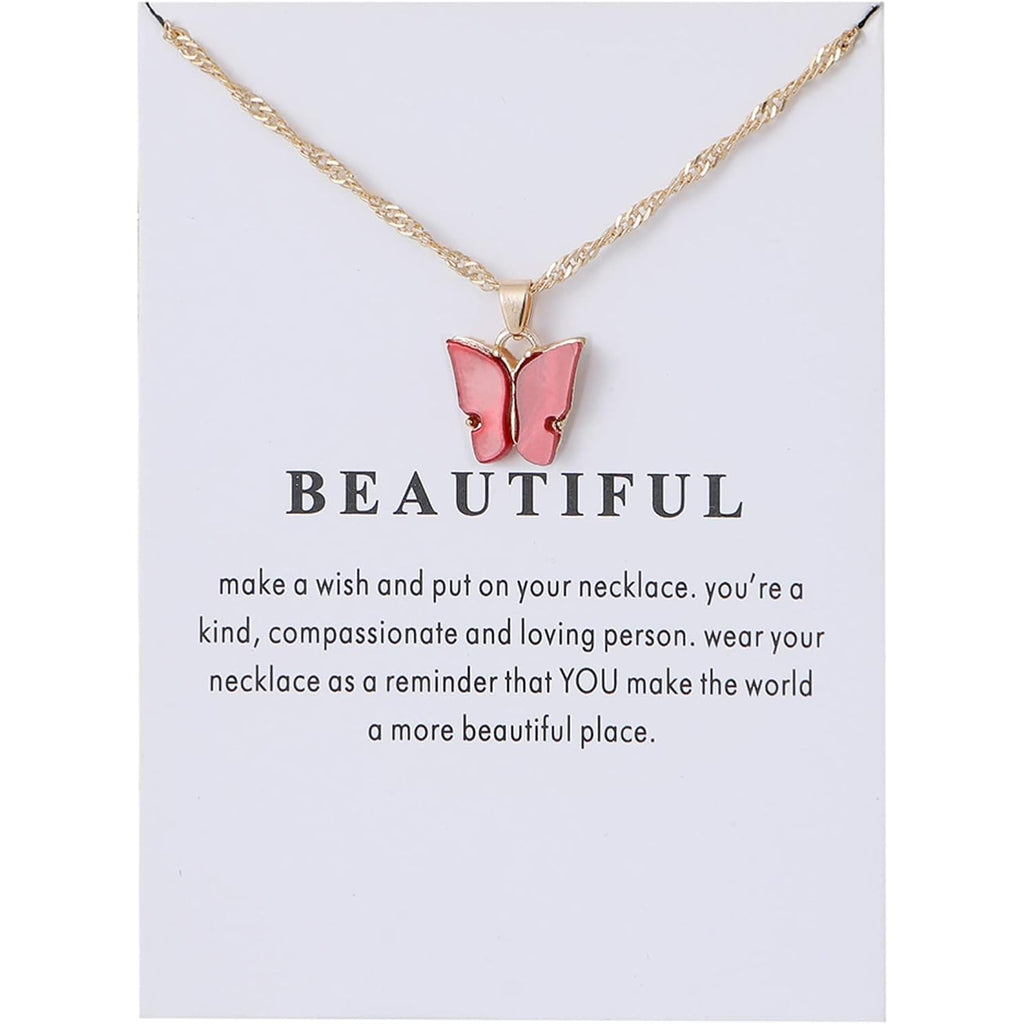 Rrdaily 9 Pcs Dainty Colorful Butterfly Pendant Necklace Set for Women,Bohemian Acrylic Butterfly Chain Necklace Cute Jewelry Gift