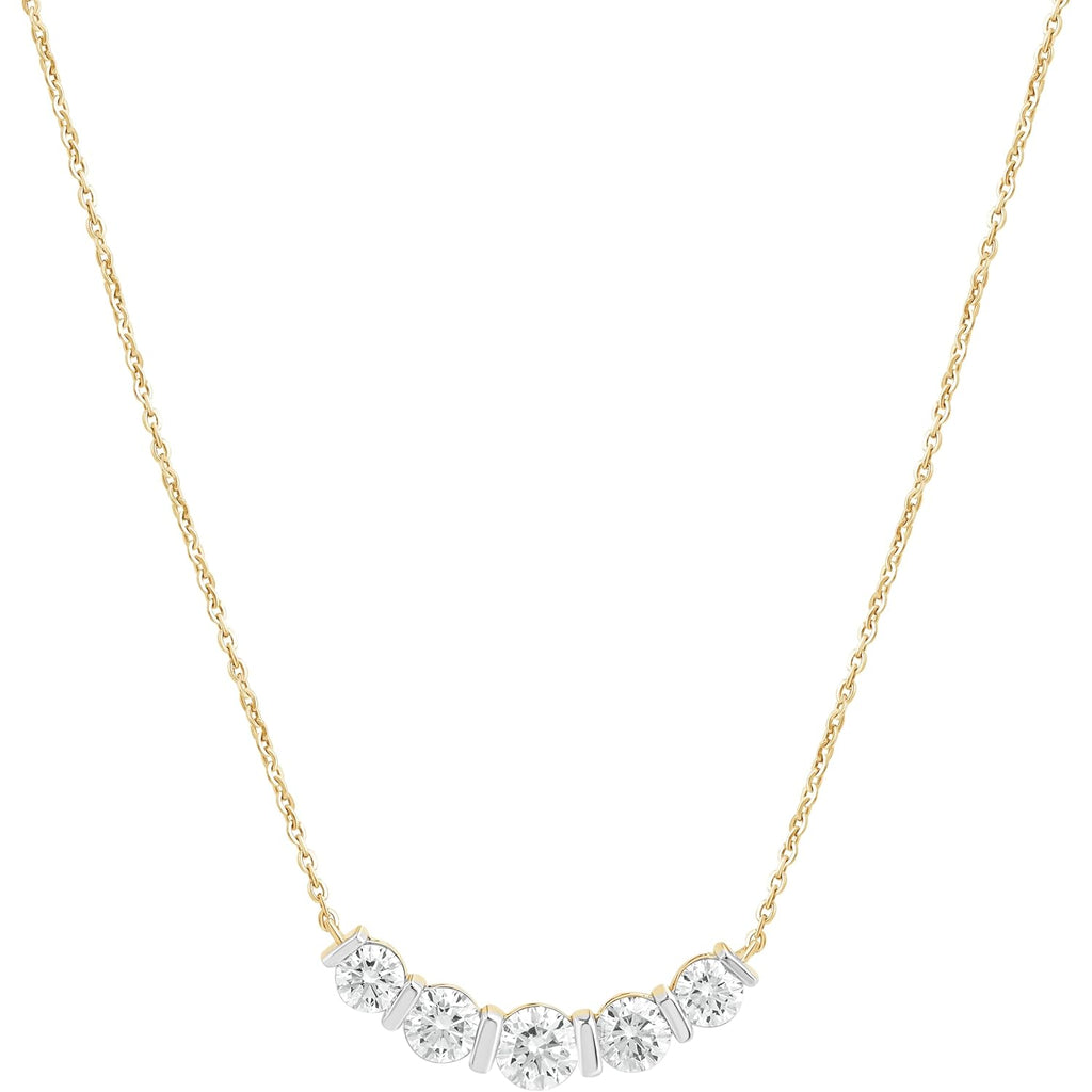 DEWBERRY 1.95 Ct Round Cut Lab Grown Diamond Bar Set Women's Five Stone Bar Pendant With 18" Chain Necklace Solid 14K Yellow Gold (F-G Color, VVS-VS Clarity)