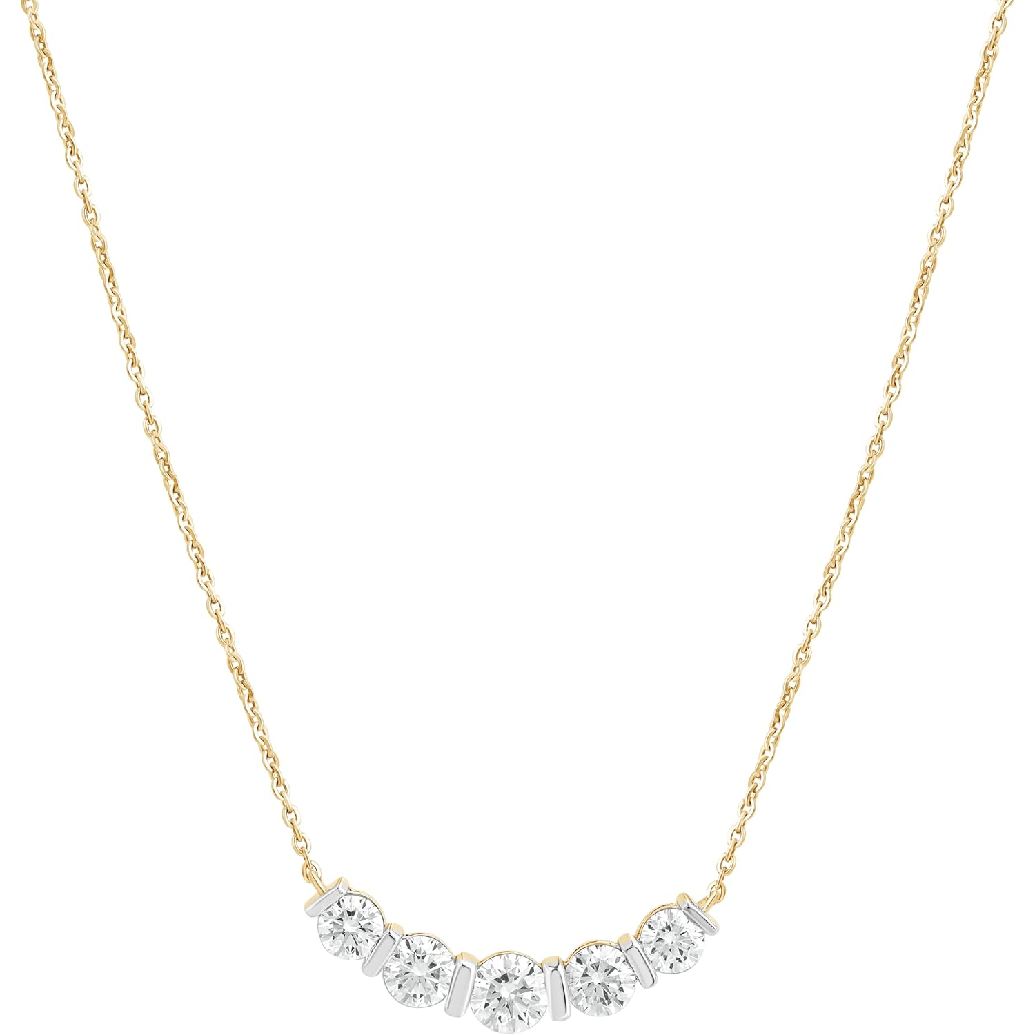 DEWBERRY 1.95 Ct Round Cut Lab Grown Diamond Bar Set Women's Five Stone Bar Pendant With 18" Chain Necklace Solid 14K Yellow Gold (F-G Color, VVS-VS Clarity)