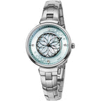 Black By Blue Brave Cherry Blossom Watch Women—Diamonds, Mother Of Pearl | Sakura Petal Hand, Silver Bracelet—Elegant Floral Watch For Women, Gift, Formal Occasions