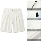 Heyfanee Mens Baggy Pleated Dress Shorts Elastic Waist 9 Inch | Chino Bermuda Shorts,Loose Fit ,Knee Length,Stretch Waistband,Wide Leg,Perfect For Golf Business Casual Summer