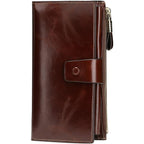 Itslife Womens Wallet RFID Blocking Large Capacity Luxury Wax Genuine Leather Wallets Clutch Wallet Ladies Card holder, Coffee