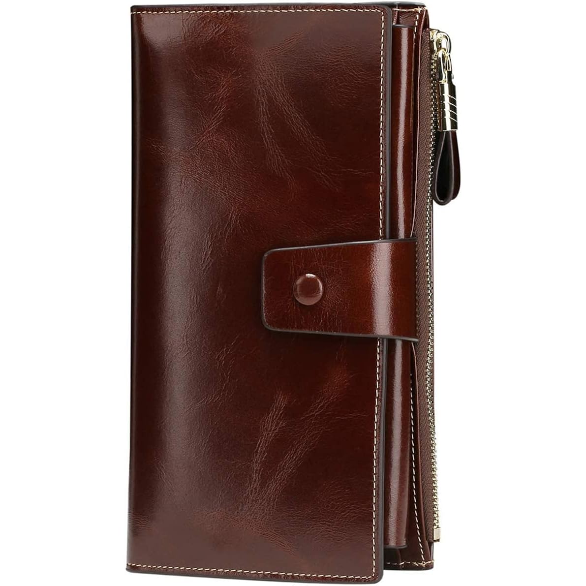 Itslife Womens Wallet RFID Blocking Large Capacity Luxury Wax Genuine Leather Wallets Clutch Wallet Ladies Card holder, Coffee