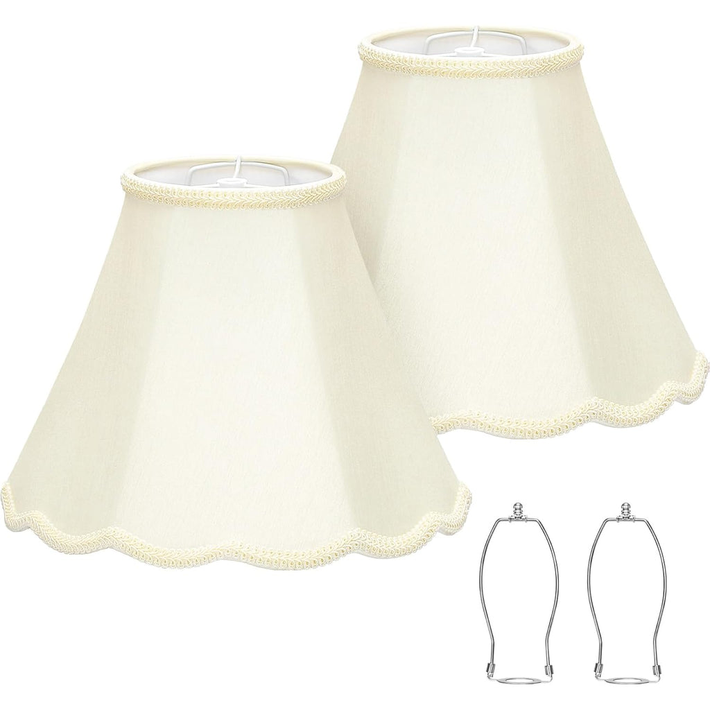 Medium Lamp Shades Set Of 2, Cream Lamp Shade For Floor Lamps Table Lamps, 6.1"Top X 13"Bottom X 9.6"High, Scalloped Lamp Shade With Petal Edge Braid, Spider, Harp Holders Included, Assembly Required