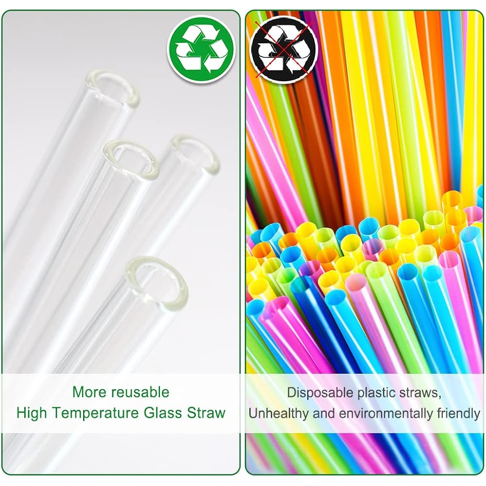 Annvchi 16 Pack Reusable Glass Straws,Set Of 6 Straight And 6 Bent With 4 Cleaning Brush,Perfect For Smoothies,Tea, Juice, Milkshakes(8.5''X10 Mm)