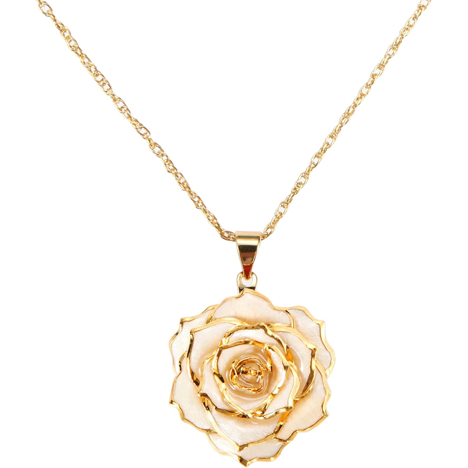 AliveRose Real Rose Gold Dipped Necklace Gifts for Women, 24K Gold Dipped Rose Pendant Necklace Jewelry Mothers Day Anniversaries Birthday Christmas Special Occasions Gifts for Her Mom Wife
