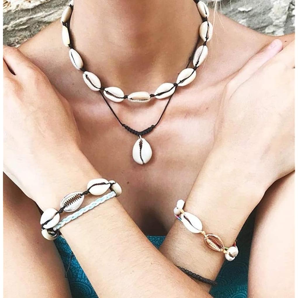 Nackiy Handmade Sea Shell Necklace for Women Summer Adjustable Natural Shell Collar Necklace
